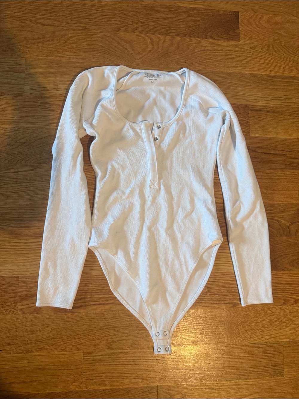 Good American White Ribbed Long-Sleeve Henley Bodysuit